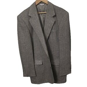 Haggar Men's 44L Gray Herringbone Tweed 100% Silk 2 Button Blazer Jacket  018